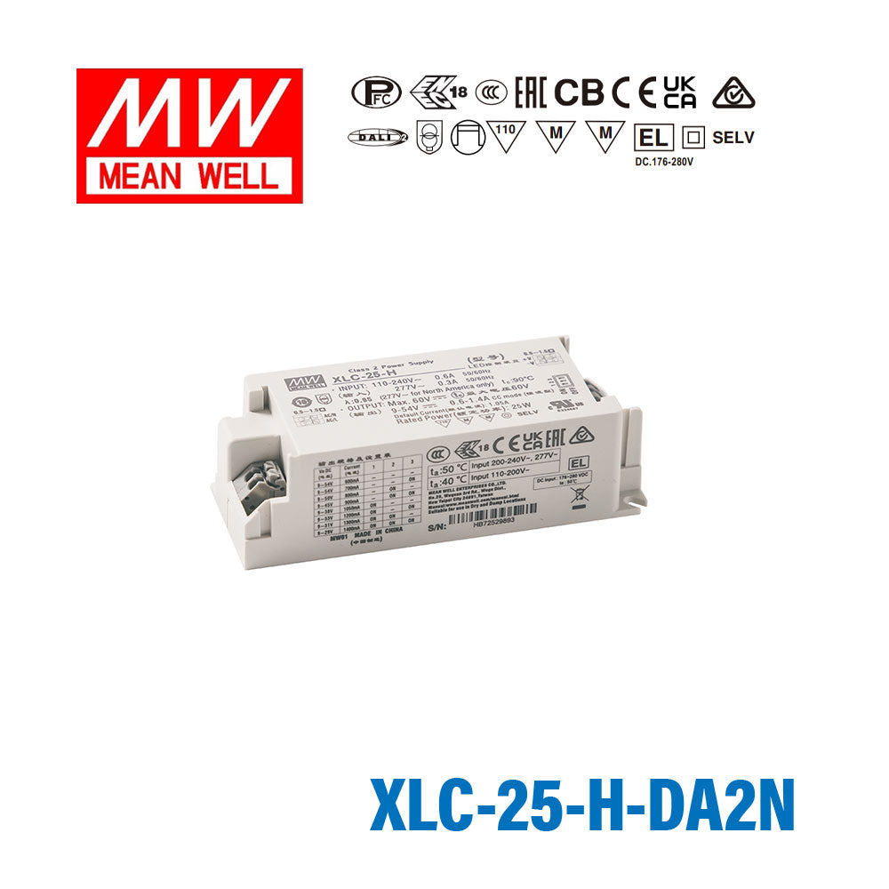 Mean Well XLC-25-H-DA2N LED Driver 25W 700mA 9~54V Constant Power, DALI2 + Push Dimming, NFC Current Setting