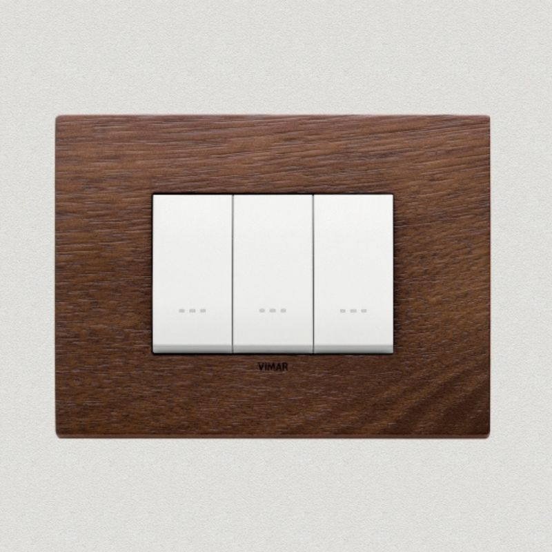 Vimar Eikon Wood 3 Gang Switch - American Walnut - 16A - PHOTO 2