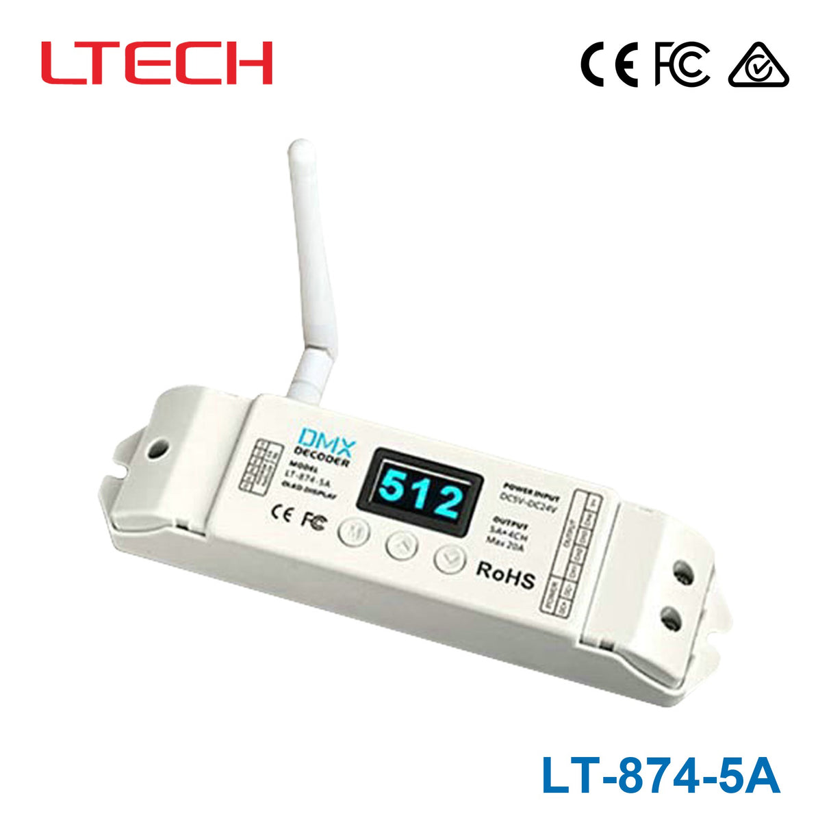 Ltech LT-874-5A 2.4G Wireless DMX512 Decoder