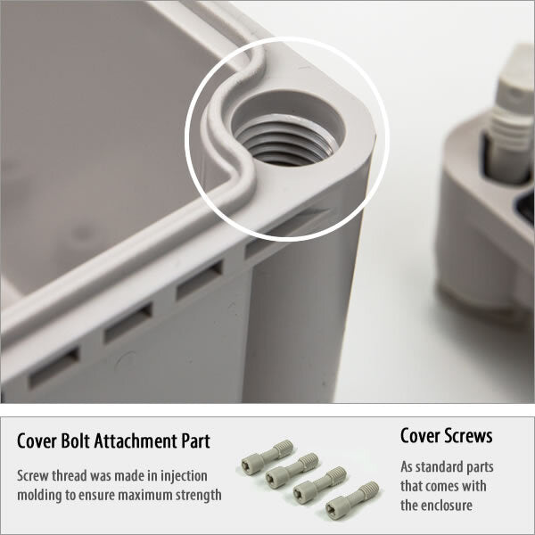 Boxco S-Series 190x380x180mm Plastic Enclosure, IP67, IK08, PC, Grey Cover, Screw Type - PHOTO 2