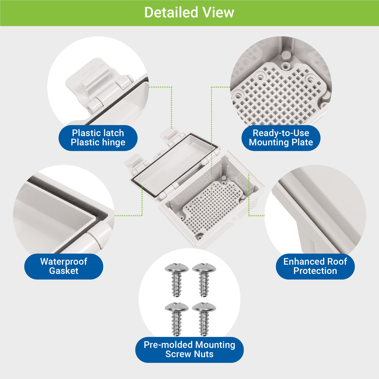 Boxco Q-Series 400x500x200mm Plastic Enclosure, IP67, IK08, ABS, Grey Cover, Hinge Type with Plate - PHOTO 5