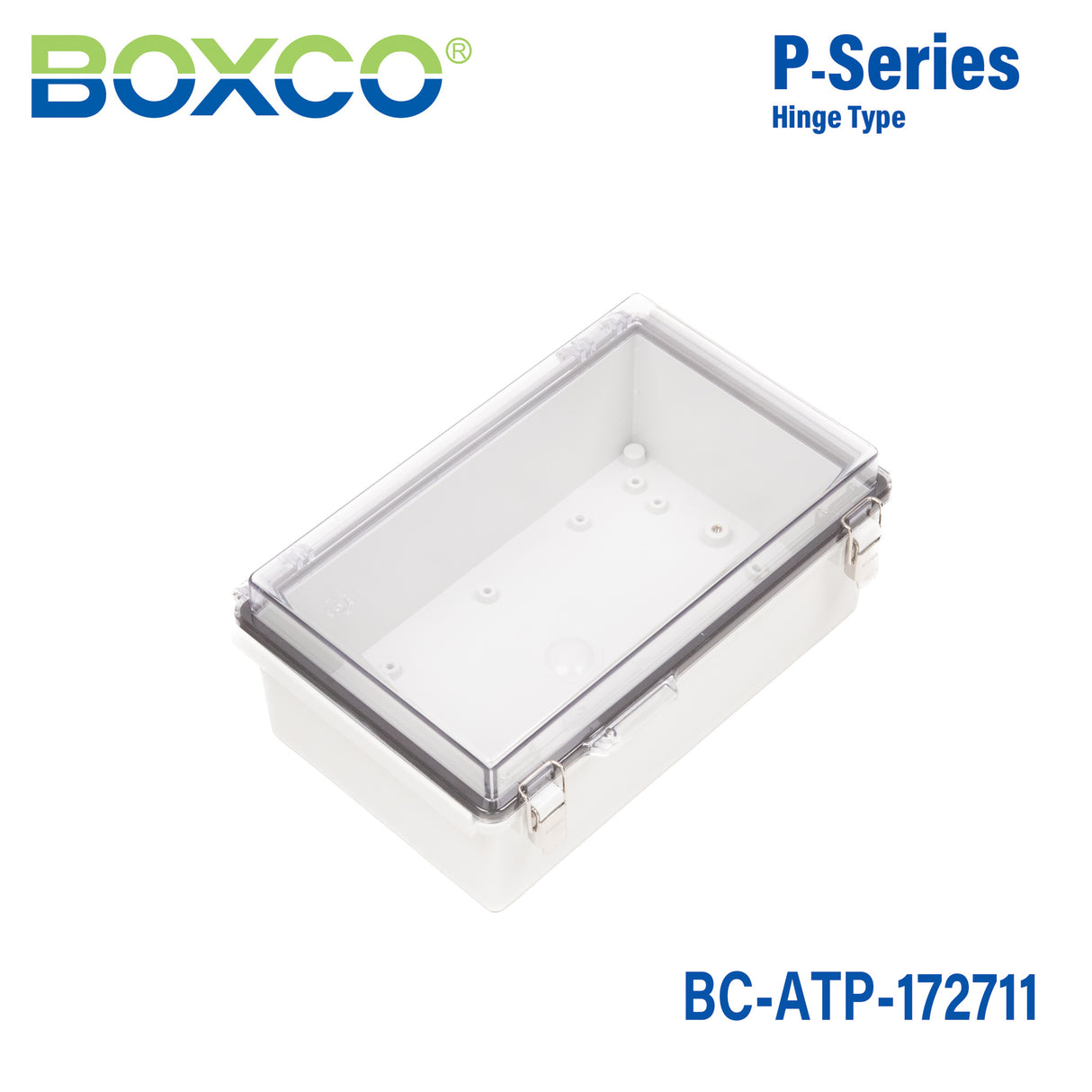 Boxco P-Series 170x270x110mm Plastic Enclosure, IP67, IK08, ABS, Transparent Cover, Molded Hinge and Latch Type