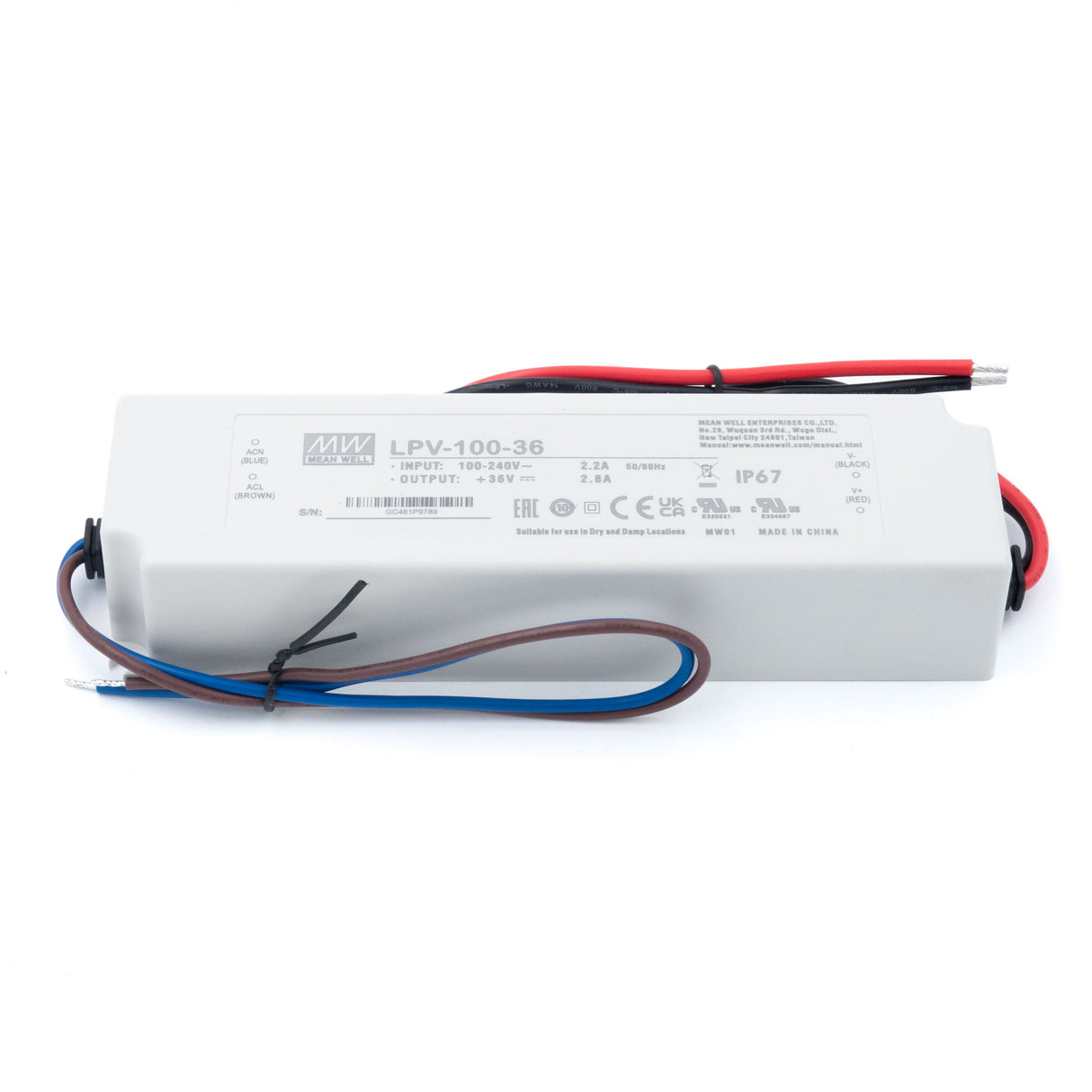 Mean Well LPV-100-36 LED Driver — 100.8W 36V 2.8A IP67 Waterproof - PHOTO 1