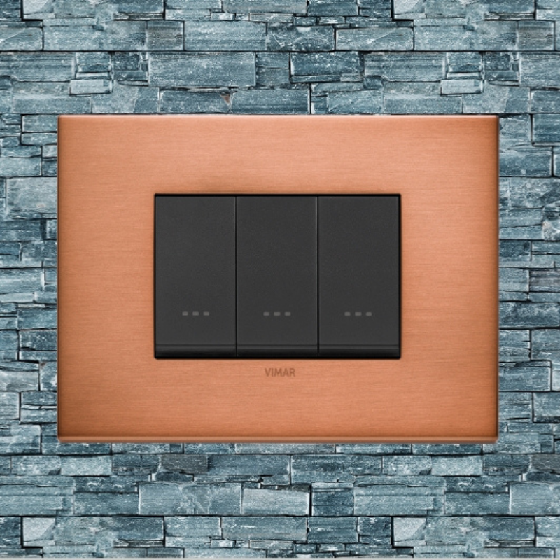Vimar Eikon Metal 3 Gang Switch - Brushed Copper - 16A - PHOTO 1