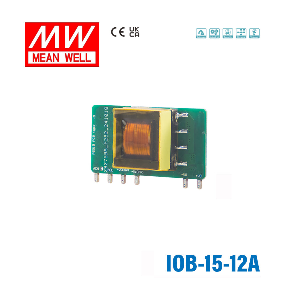 Mean Well IOB-15-12A AC-DC On Board Type Power Module 15W 12V, Gold Finger PCB 1.25A