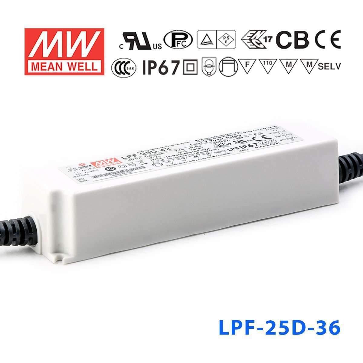Mean Well LPF-25D-36 Power Supply 25W 36V - Dimmable 700mA