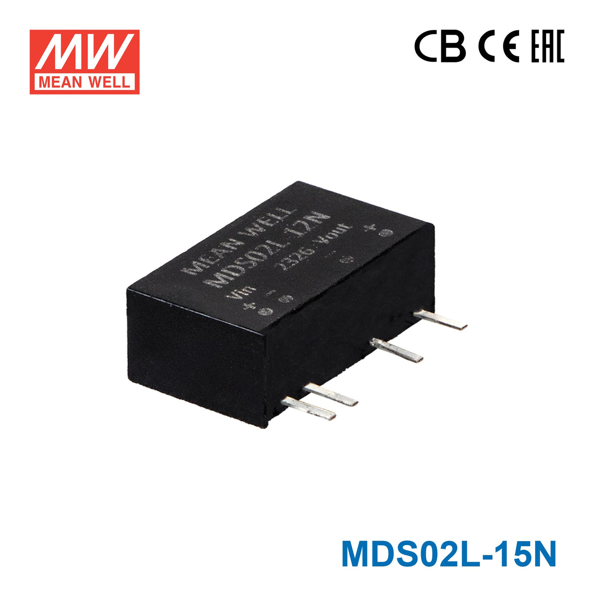 Mean Well MDS02L-15N SIP Package DC-DC Converter- 2W - 15V Out 133mA