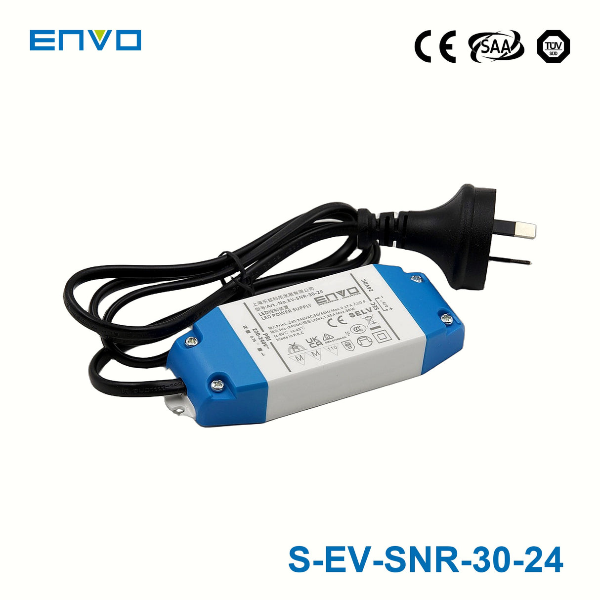 Envo S-EV-SNR-30-24 LED Driver 30W 24V with 1m NZ Plug 1.25A