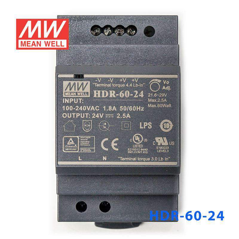Mean Well HDR-60-24 Ultra Slim Step Shape Power Supply 60W 24V - DIN Rail - PHOTO 2