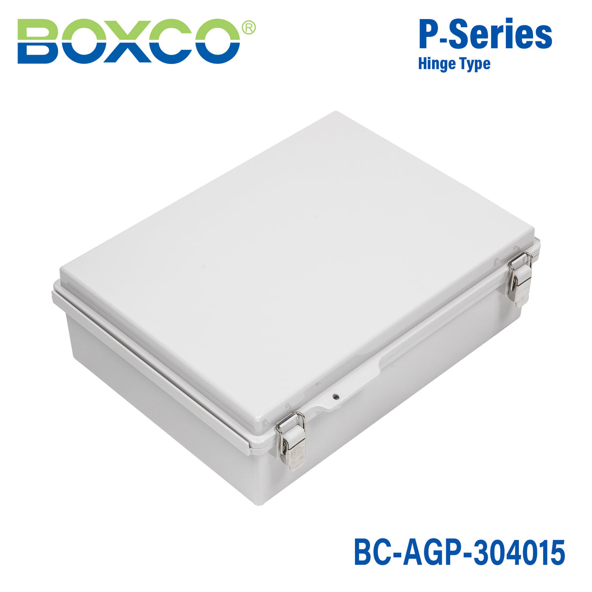 Boxco P-Series 300x400x150mm Plastic Enclosure, IP67, IK08, ABS, Grey Cover, Molded Hinge and Latch Type
