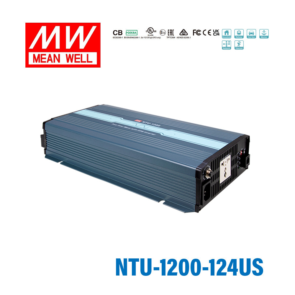 Mean Well NTU-1700-124US True Sine Wave DC-AC Inverter 1700W 110V out 24V in with US Socket, with AC by-pass function