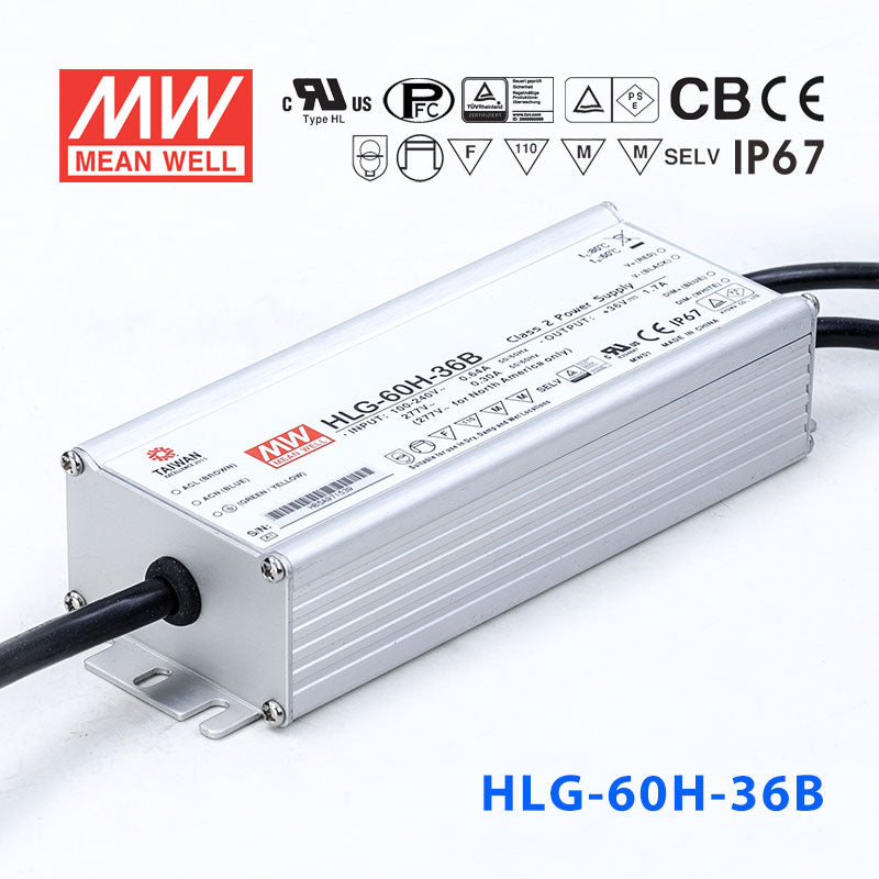 Mean Well HLG-60H-36AB Power Supply 60W 36V - Adjustable and Dimmable