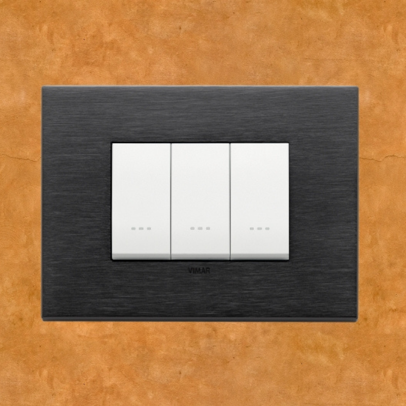 Vimar Eikon Metal 3 Gang Switch - Brushed Black - 16A - PHOTO 1