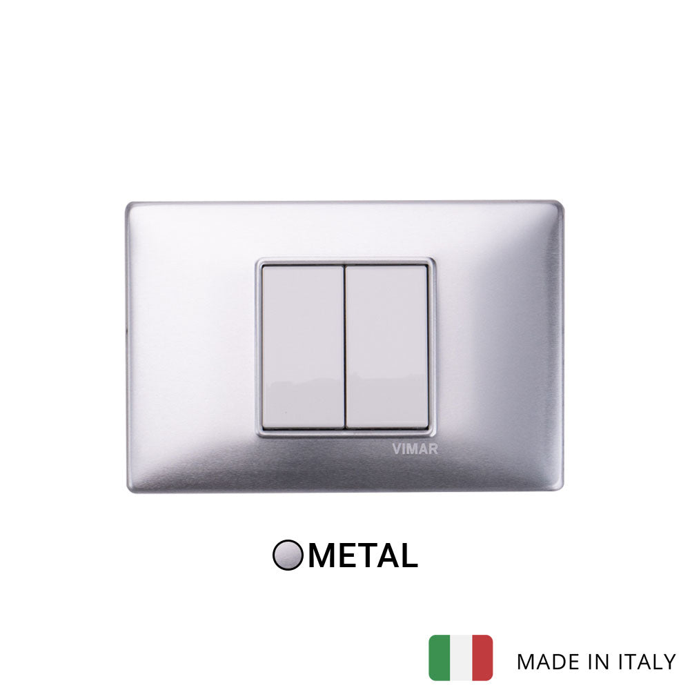 Vimar Plana Metal 2 Gang Switch - Brushed Aluminum - 16A
