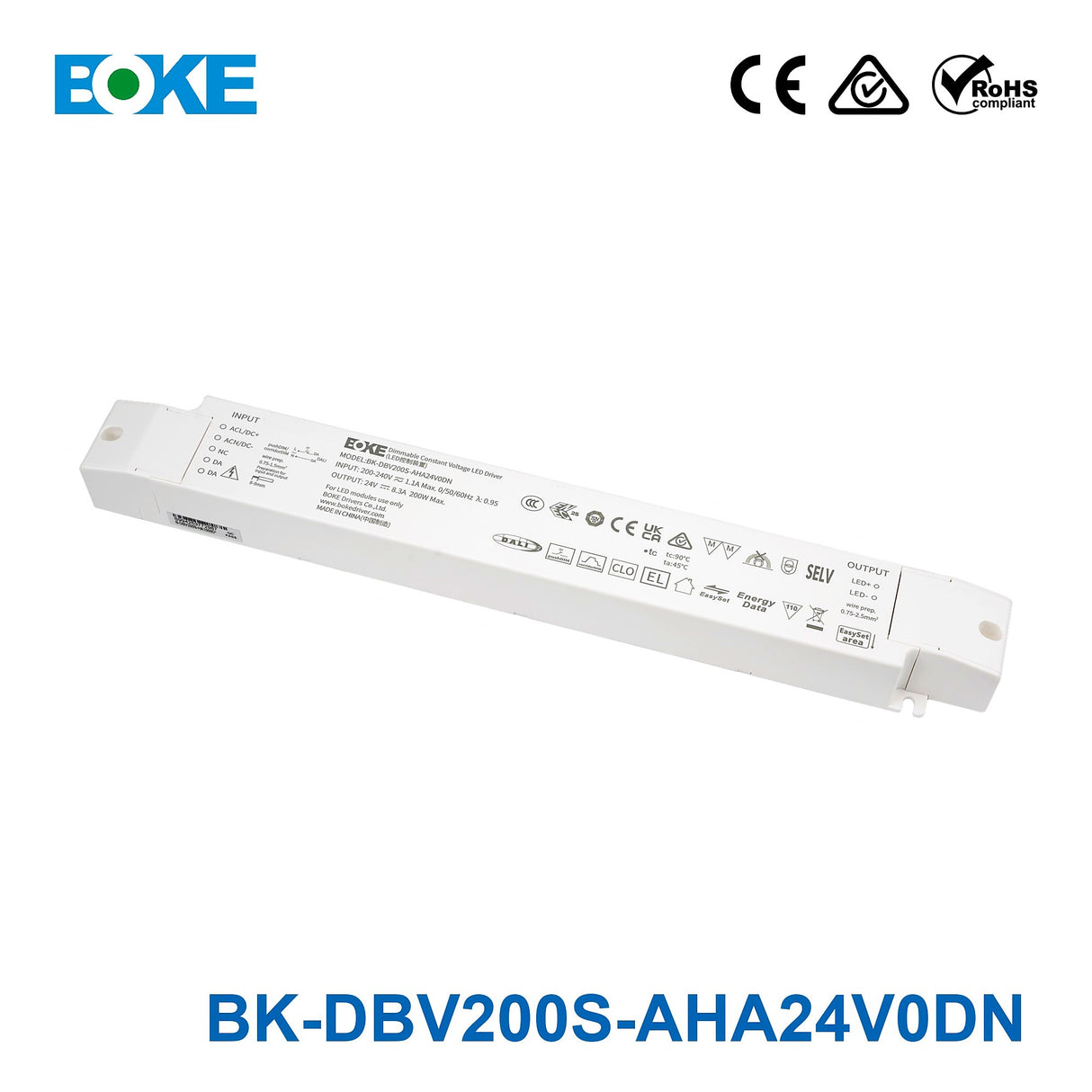 BOKE BK-DBV200S-AHA24V0DN 200W 24V DALI-2 LED Driver 8.3A