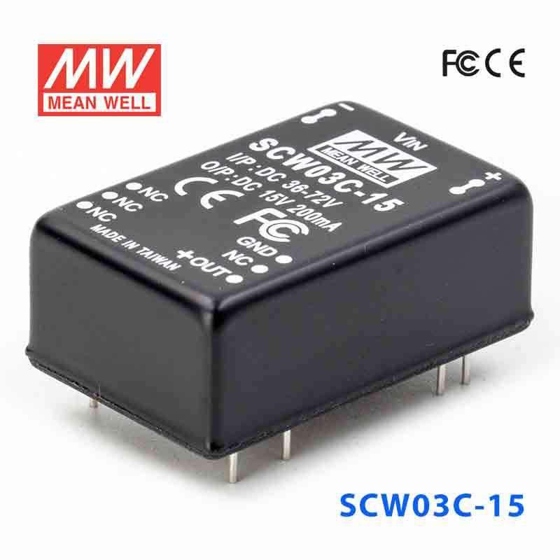 Mean Well SCW03C-15 DC-DC Converter - 3W 36~72V DC in 15V out