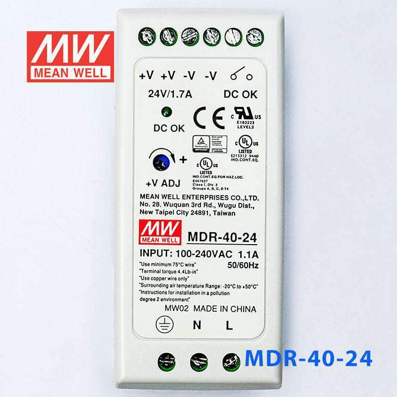 Mean Well MDR-40-24 Single Output Industrial Power Supply 40W 24V 1.7A - DIN Rail - PHOTO 2