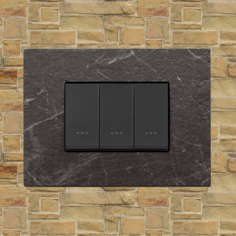 Vimar Eikon Marble 3 Gang Switch - Black Marquina - 16A - PHOTO 2