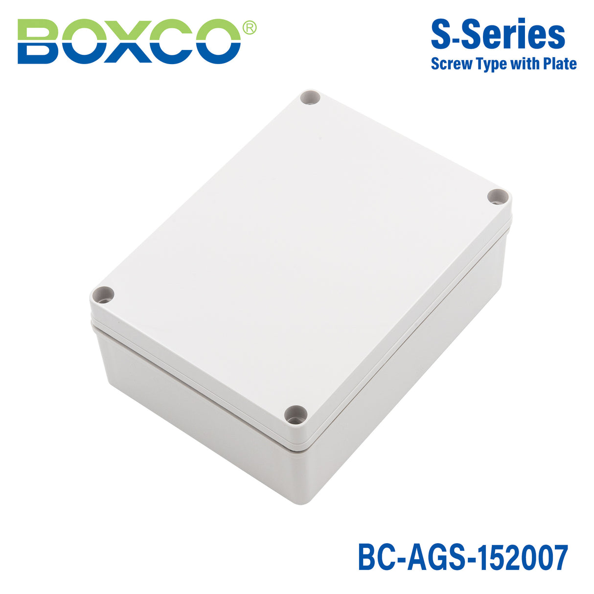 Boxco S-Series 150x200x75mm Plastic Enclosure, IP67, IK08, ABS, Grey Cover, Screw Type