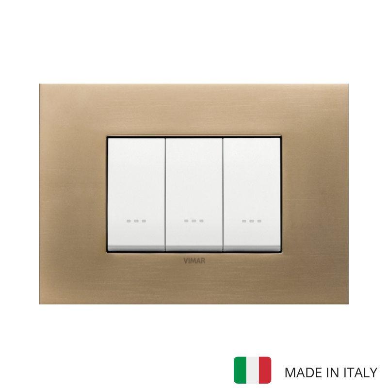 Vimar Eikon Metal 3 Gang Switch - Antique Gold - 16A