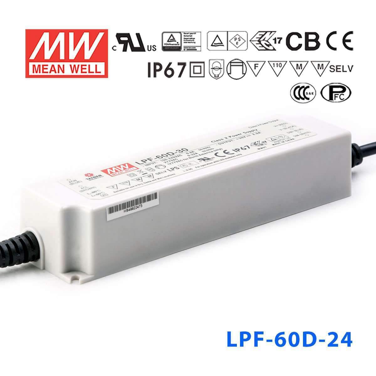Mean Well LPF-60D-24 Power Supply 60W 24V - Dimmable 2.5A