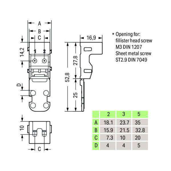 Wago 221-502 Mounting Carrier - 2-Conductor Terminal Block 221 Series - PHOTO 1