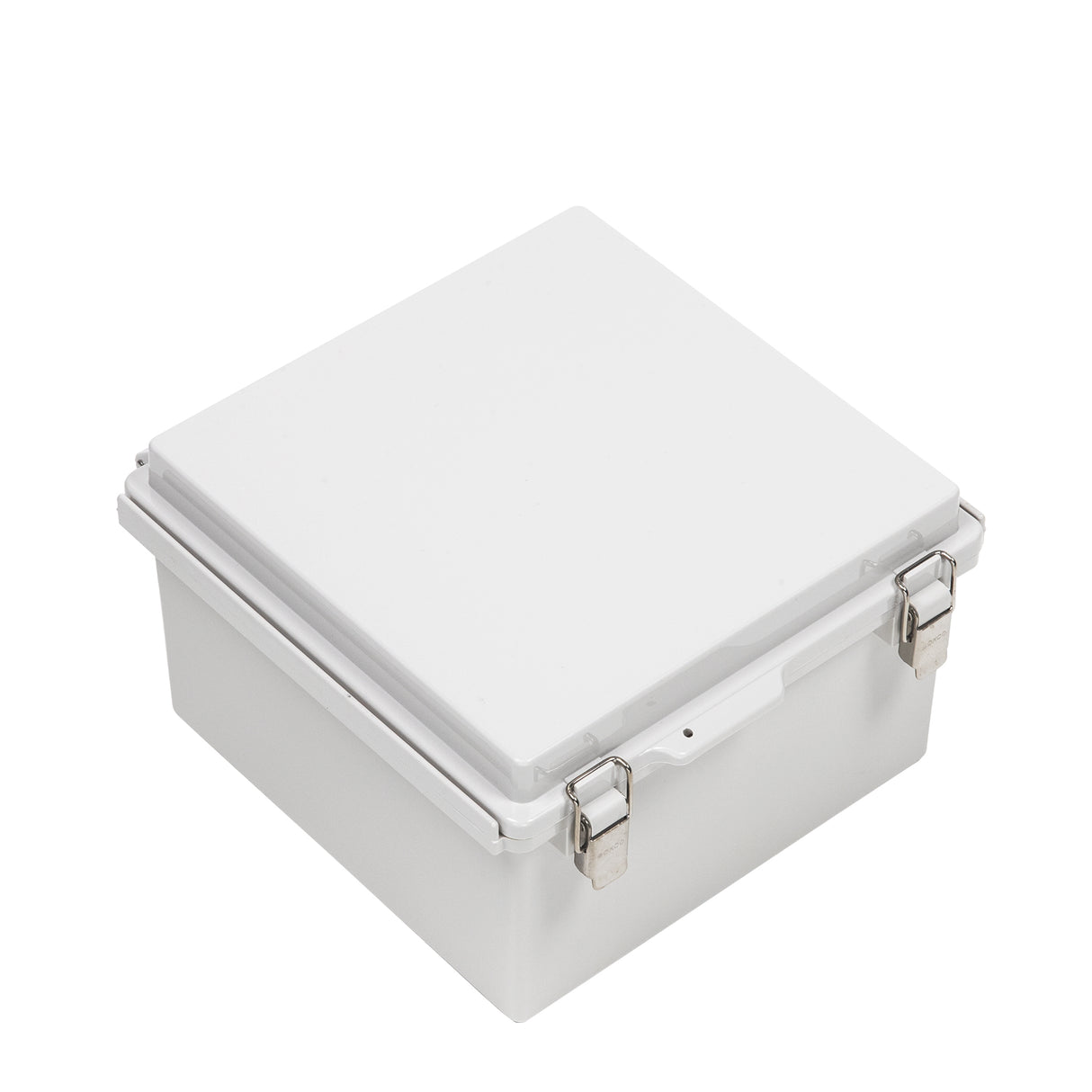 Boxco P-Series 210x210x130mm Plastic Enclosure, IP67, IK08, PC, Grey Cover, Molded Hinge and Latch Type - PHOTO 1