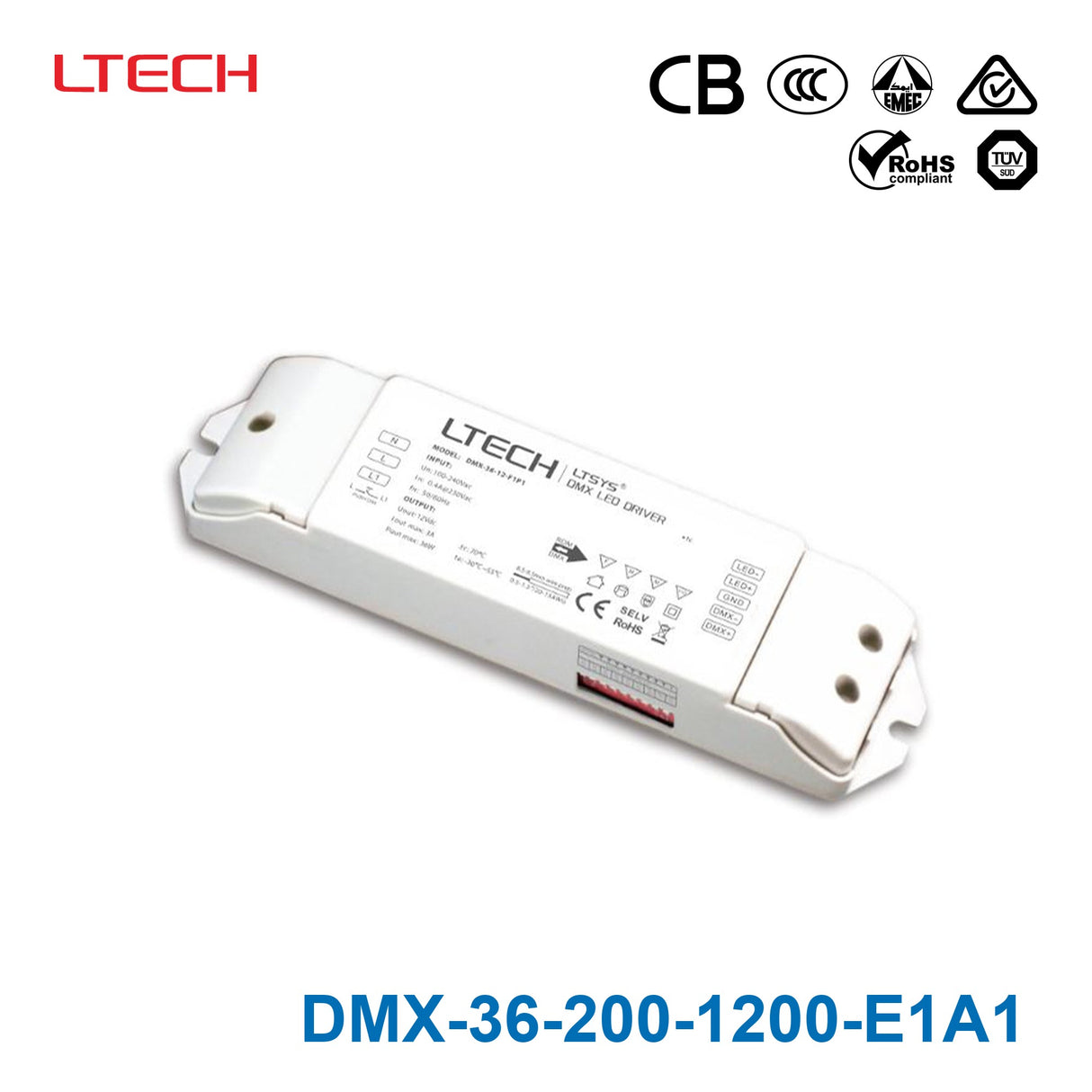 Ltech DMX-36-200-1200-E1A1 36W 200~1200mA CC DMX LED Driver - Selectable Output