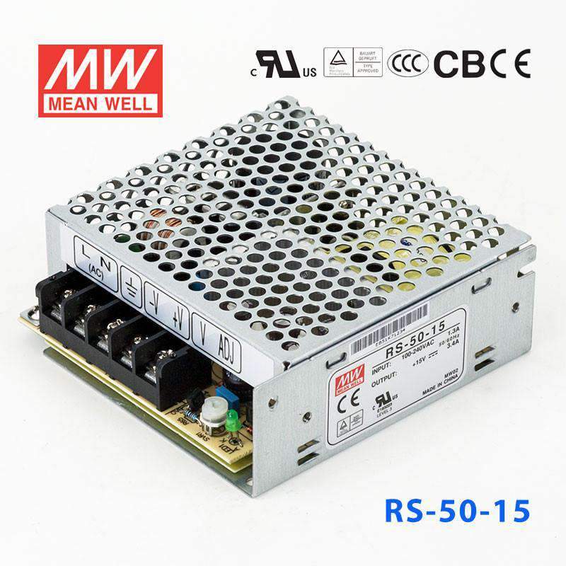 Mean Well RS-50-15 Power Supply 50W 15V 3.4A