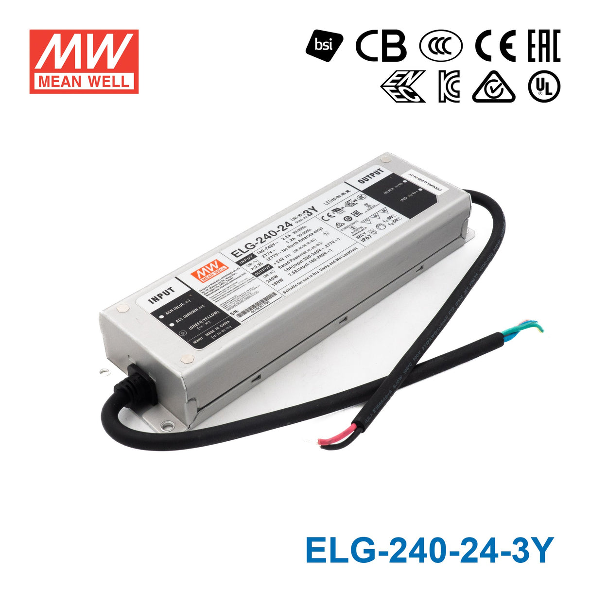 Mean Well ELG-240-24-3Y Power Supply 240W 24V 10A — 3-Wire Input (with Earth)