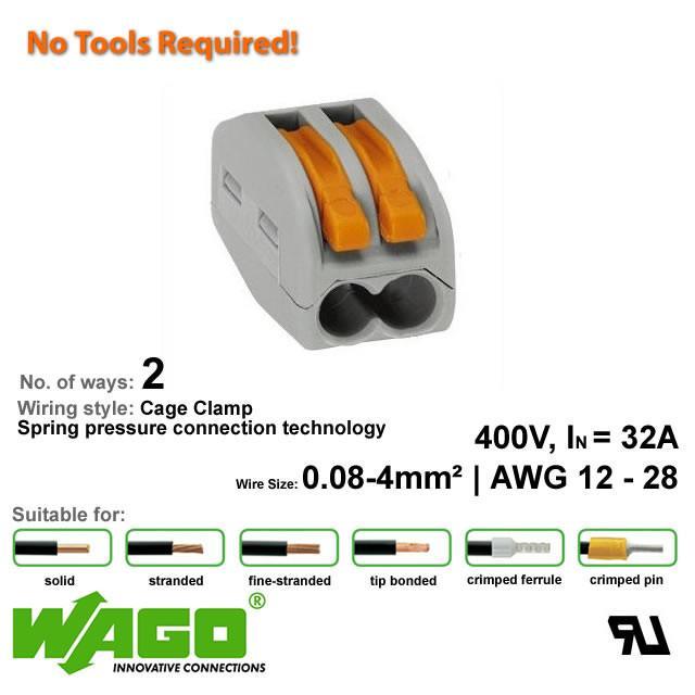 Wago 222-412 Compact Connector 2 Way - with Lever