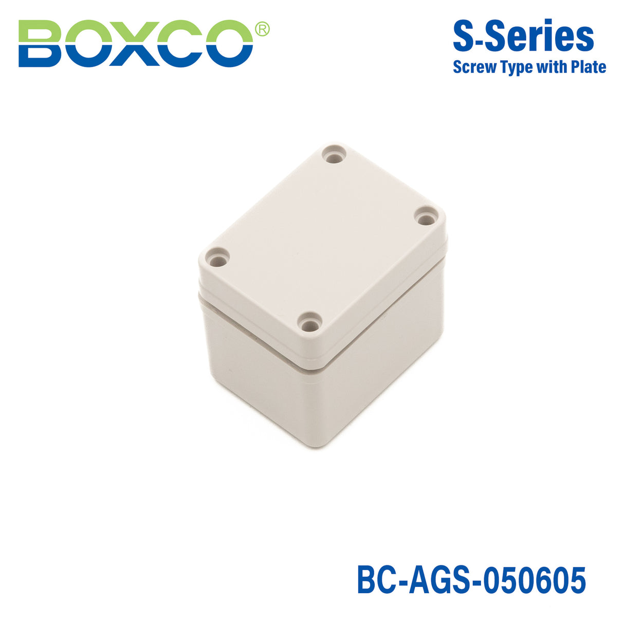 Boxco S-Series 50x65x55mm Plastic Enclosure, IP67, IK08, ABS, Grey Cover, Screw Type