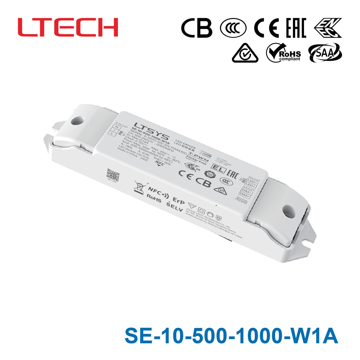 Ltech SE-10-500-1000-W1A 10.2W 2-12VDC CC 0-10V LED Driver 0.5-1A