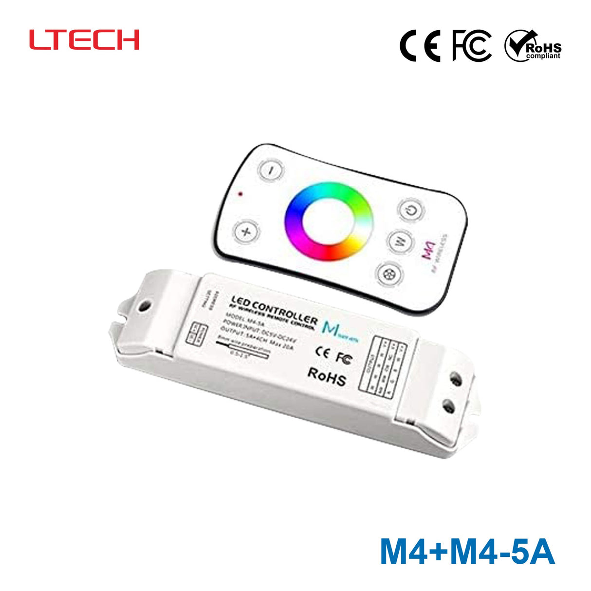 Ltech M4+M4-5A LED RF 4 Channel RGBW Wireless Remote & Controller Set - RGBW