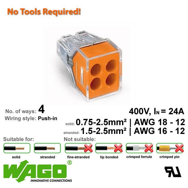 Wago 773-104 Push Wire Connector - 4 Way