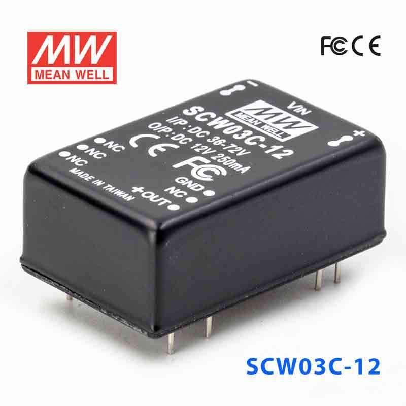 Mean Well SCW03C-12 DC-DC Converter - 3W 36~72V DC in 12V out