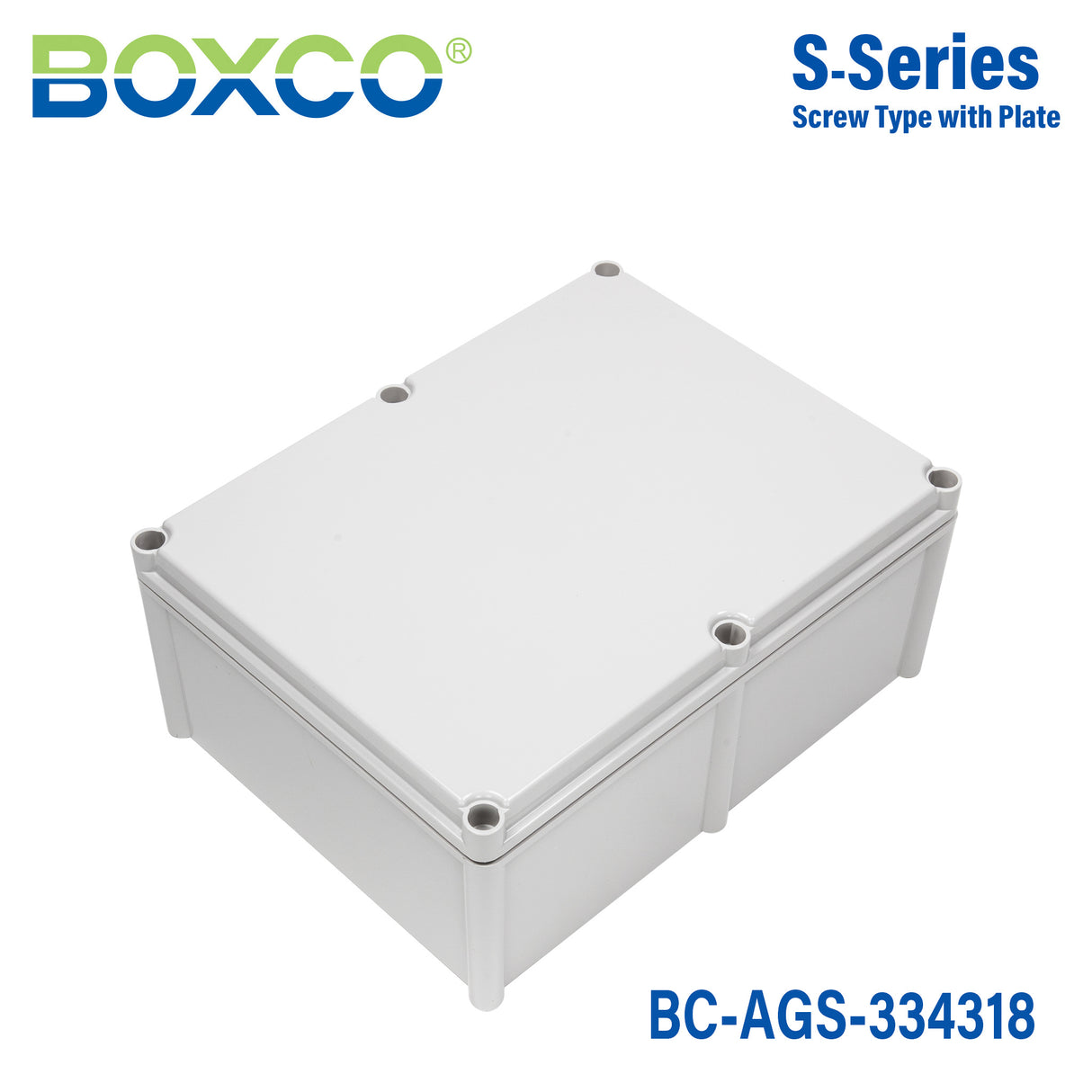 Boxco S-Series 330x430x180mm Plastic Enclosure, IP67, IK08, ABS, Grey Cover, Screw Type