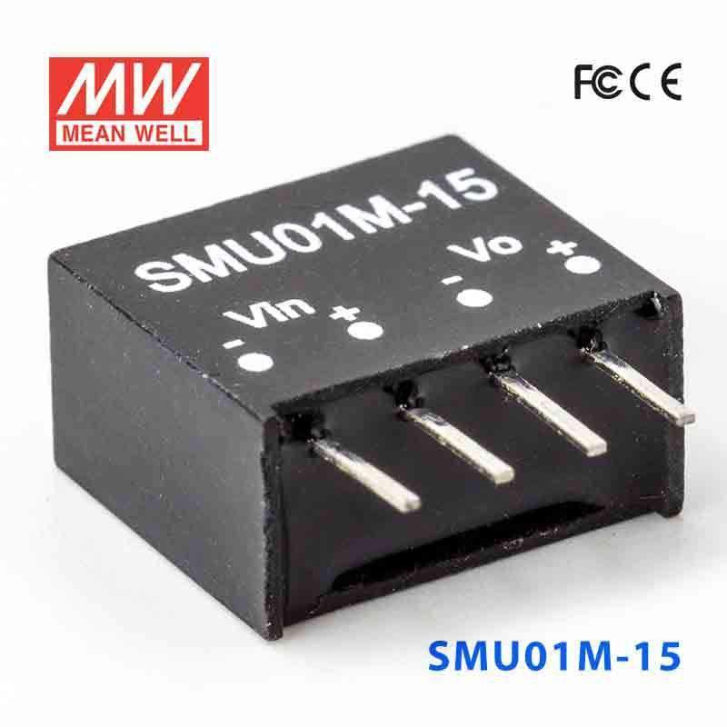 Mean Well SMU01M-15 DC-DC Converter - 1W - 10.8~13.2V in 15V out 67mA