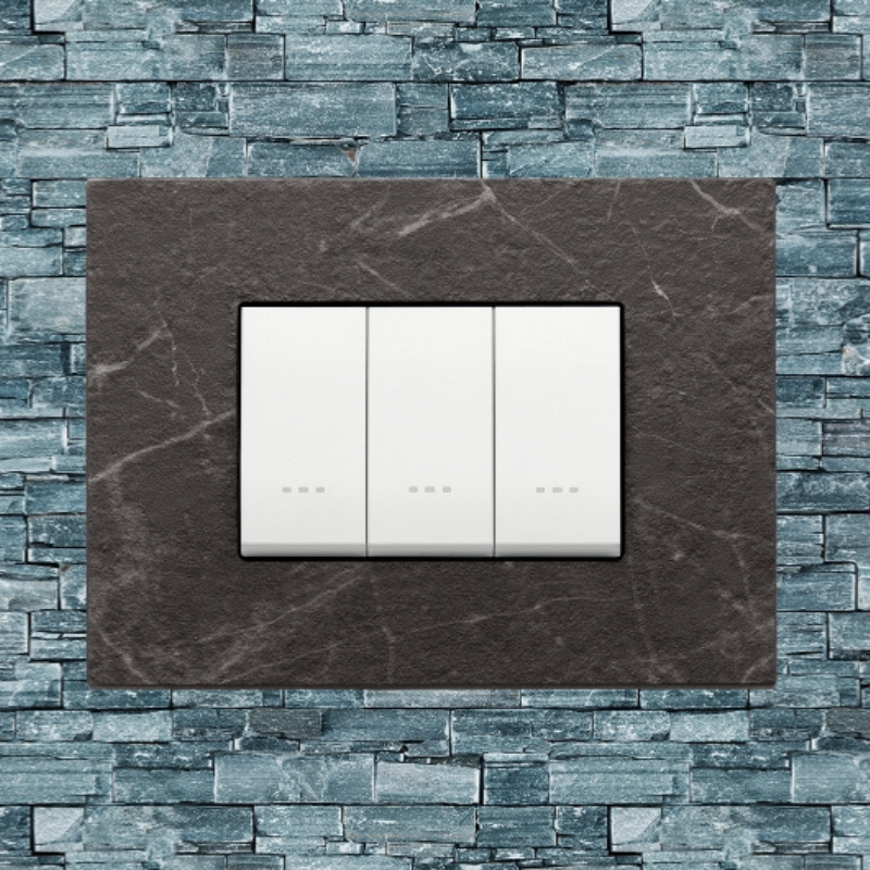 Vimar Eikon Marble 3 Gang Switch - Black Marquina - 16A - PHOTO 4