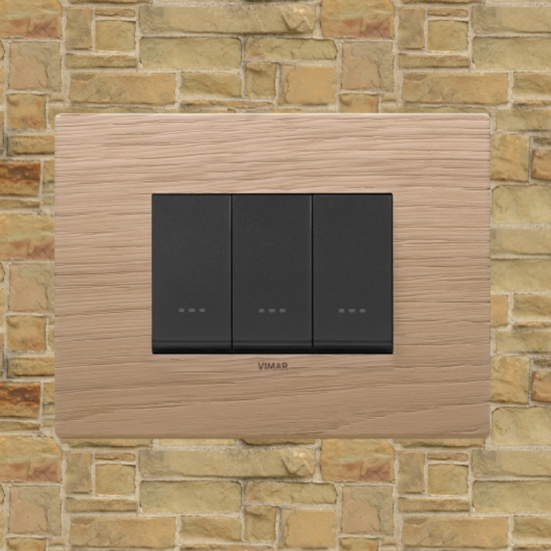 Vimar Eikon Wood 3 Gang Switch - Oak - 16A - PHOTO 1