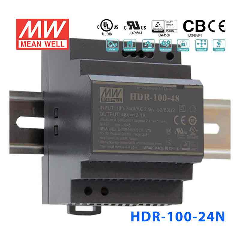 Mean Well HDR-100-24N Ultra Slim Step Shape Power Supply 100W 24V 4.2A - DIN Rail