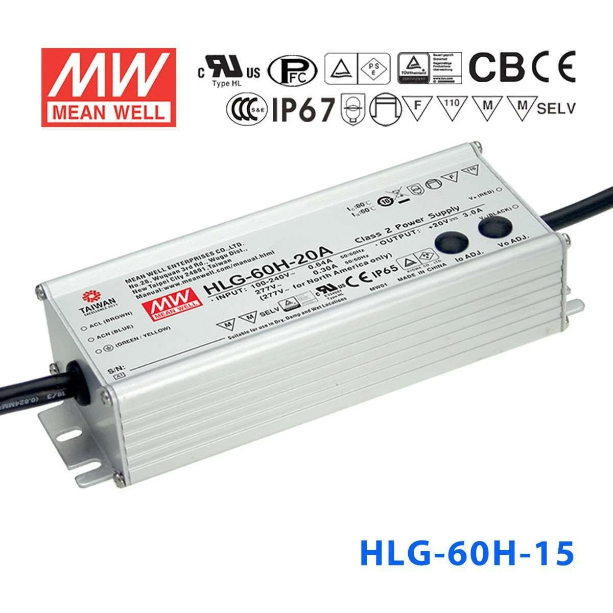 Mean Well HLG-60H-15 Power Supply 60W 15V 4A