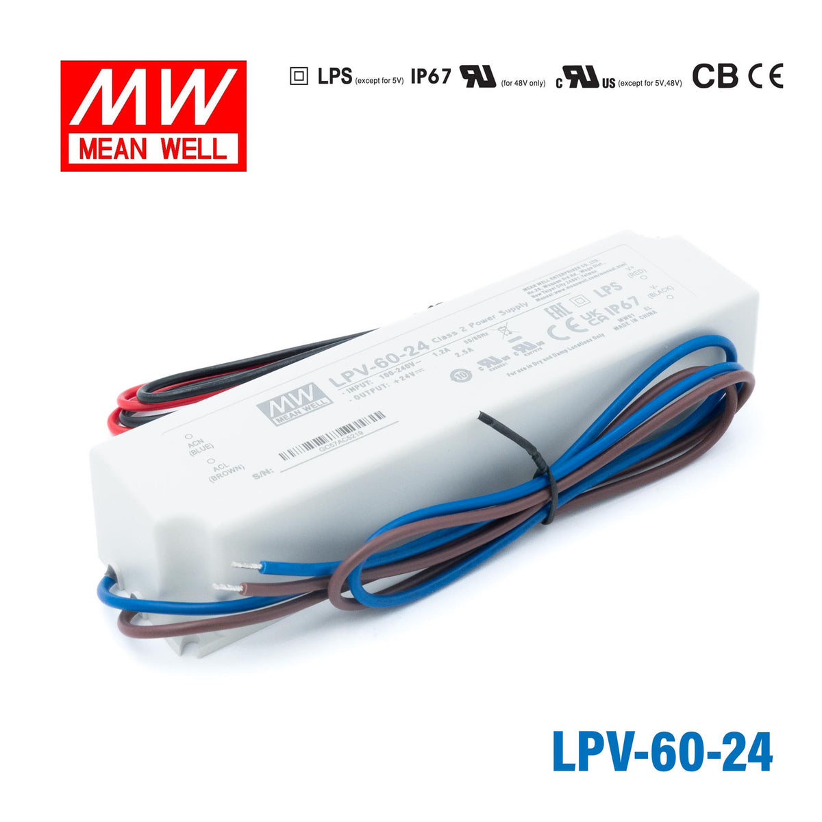 Mean Well LPV-60-24 LED Driver β 60W 24V 2.5A IP67 Waterproof