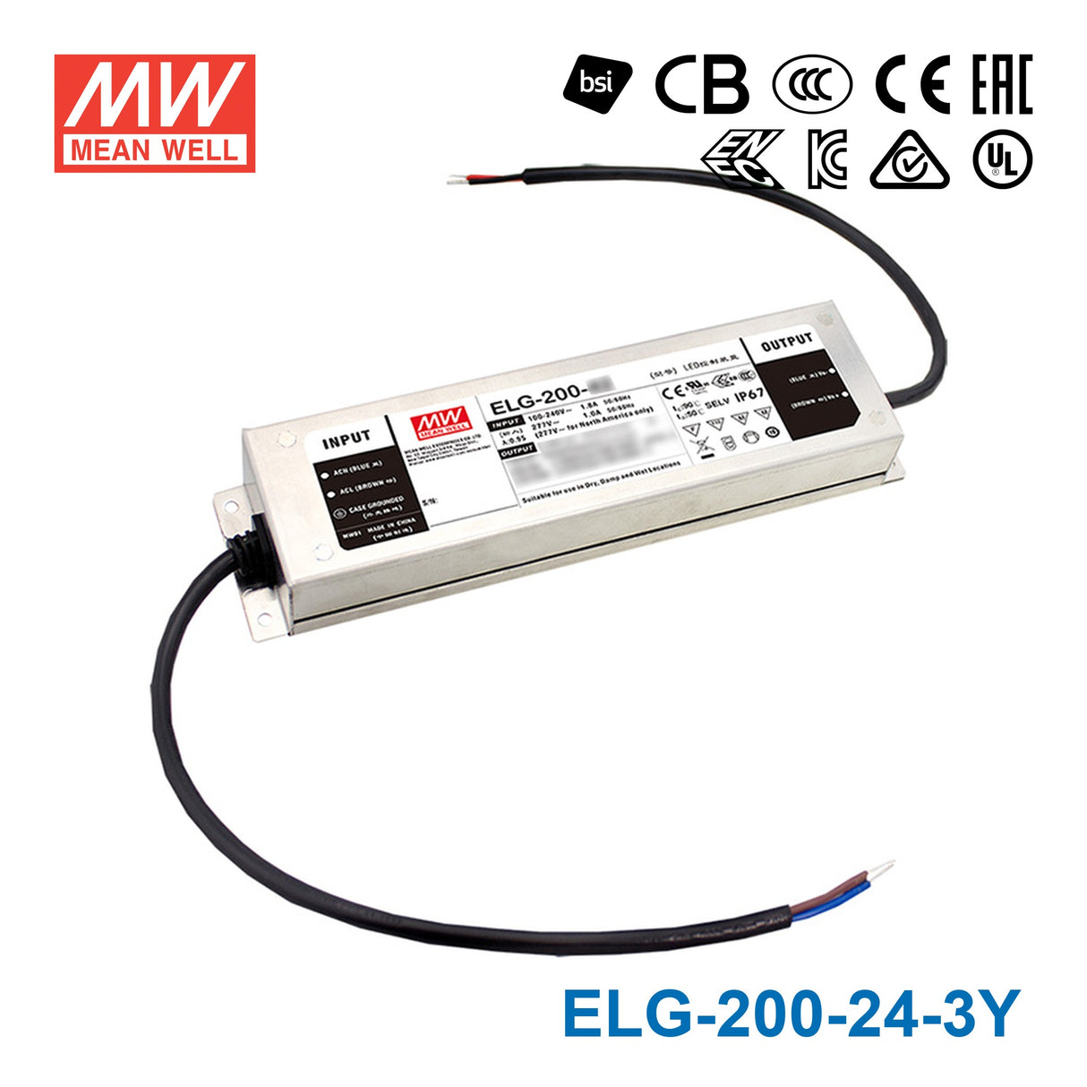 Mean Well ELG-200-24-3Y Power Supply 200W 24V 8.4A — 3-Wire Input (with Earth)