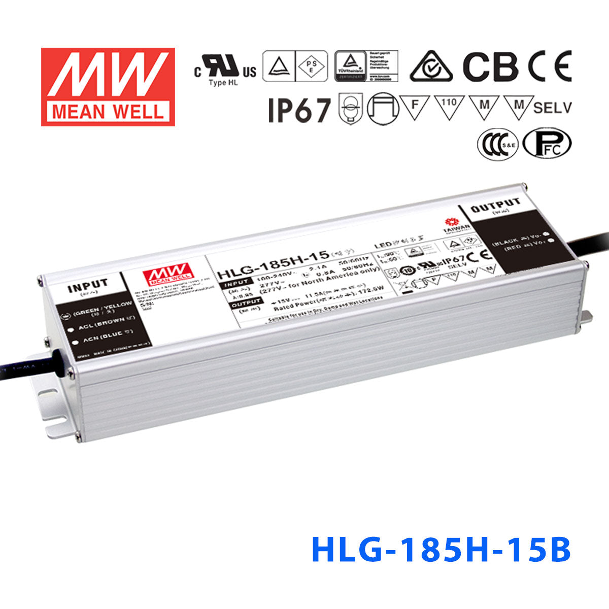 Mean Well HLG-185H-15AB Power Supply 172.5W 15V - Adjustable and Dimmable 11.5A