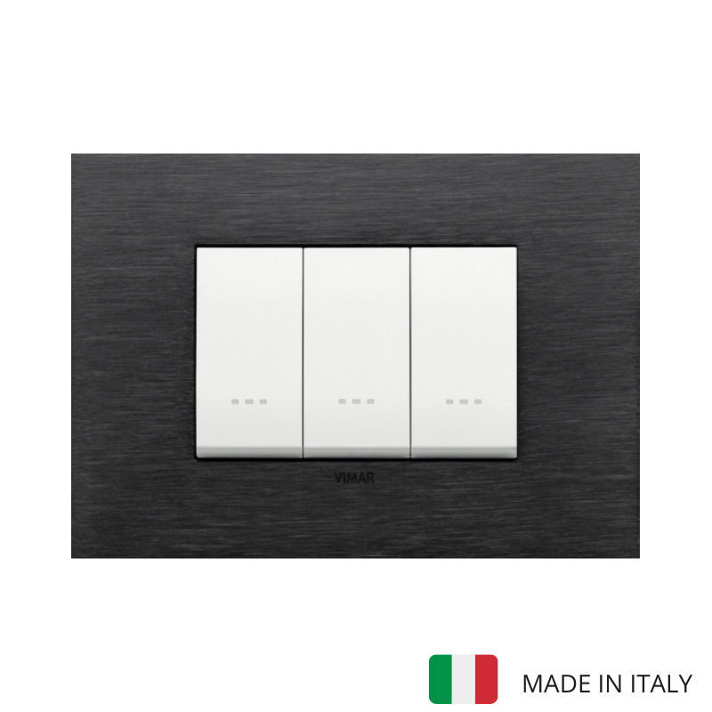 Vimar Eikon Metal 3 Gang Switch - Brushed Black - 16A