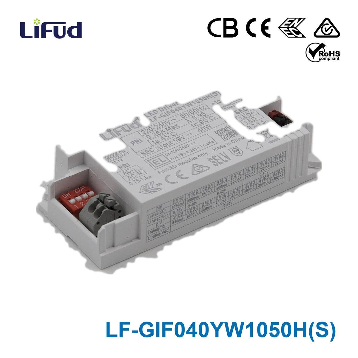 Lifud LF-GIF040YW1050H(S) LED Driver 40W 300-1050mA 9-50V