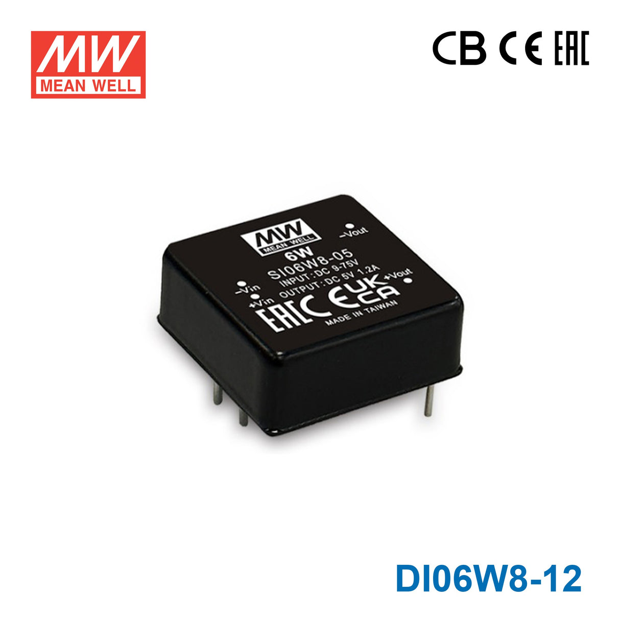 Mean Well DI06W8-12 8:1 Ultra-Wide Input DC-DC Regulated Converter, Dual Output 6W ±12V 250mA