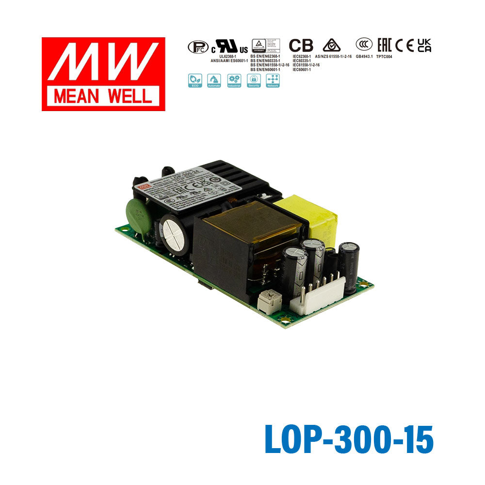 Mean Well LOP-300-15 300W 4"×2" Low Profile Open Frame Power Supply 15V 12A