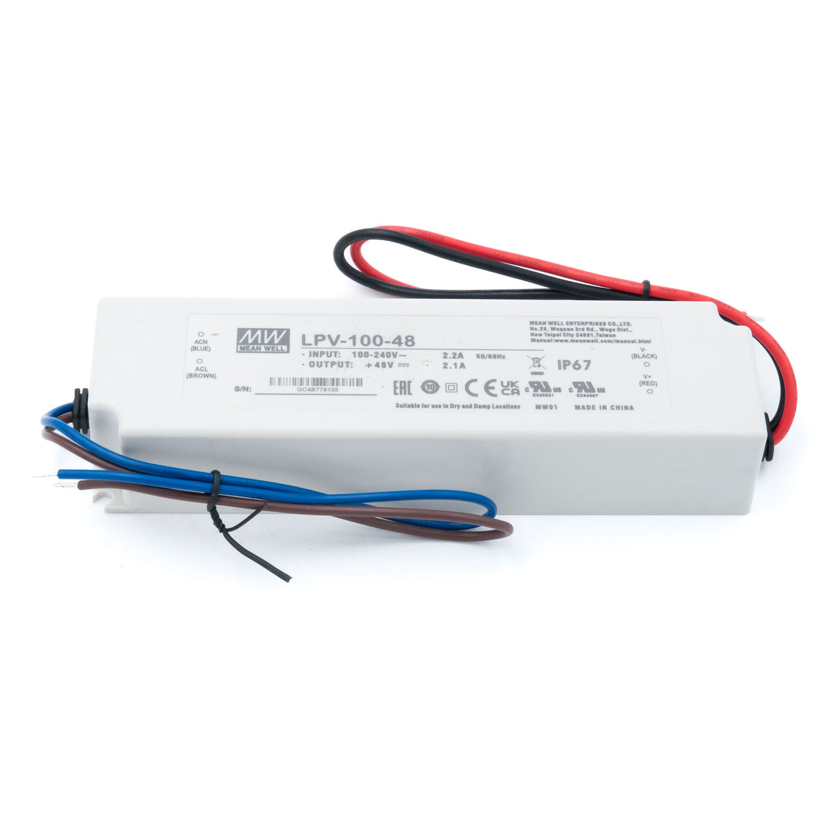 Mean Well LPV-100-48 LED Driver — 100.8W 48V 2.1A IP67 Waterproof - PHOTO 1